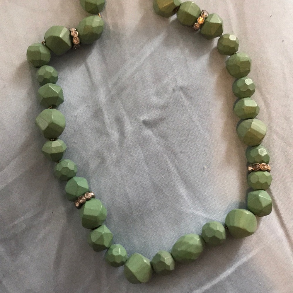 Jcrew green and diamond studded long necklace